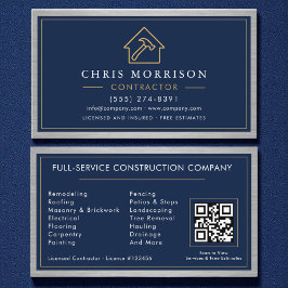 Building Construction Navy Blue Metal QR Code Visitekaartje