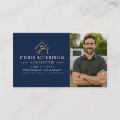 Building Construction QR Code Photo Navy Blue Gold Visitekaartje (Voorkant)