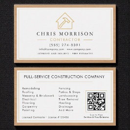 Building Construction White Gold Wood QR Code Visitekaartje
