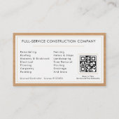 Building Construction White Gold Wood QR Code Visitekaartje (Achterkant)