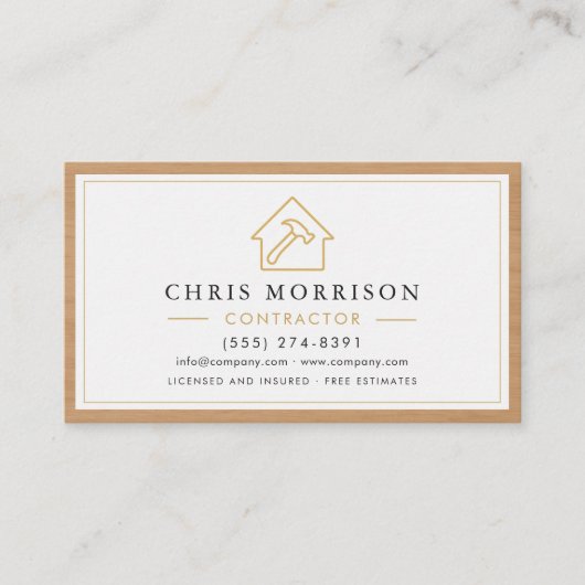 Building Construction White Gold Wood QR Code Visitekaartje (Voorkant)