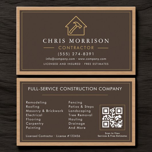 Building Construction Wood QR Code Visitekaartje