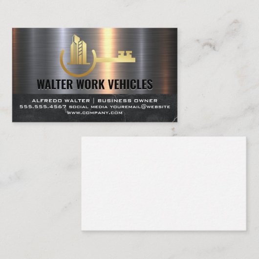 Building Key-Logo | Metallic Visitekaartje (Voorkant / Achterkant)
