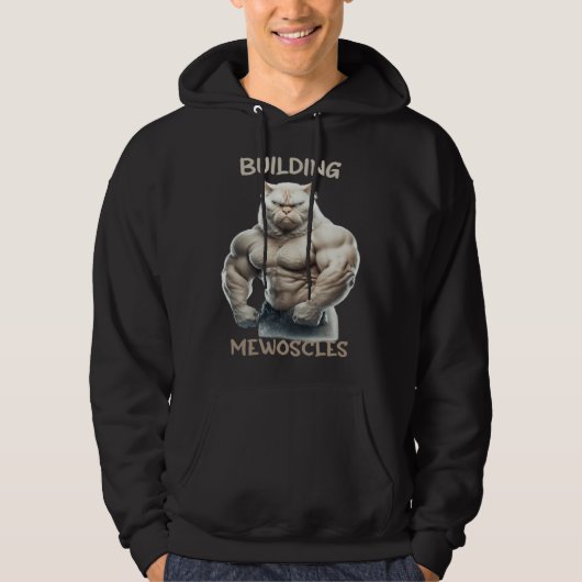 Building Mewoscles Cat Kitten Weightlifting Bodybu Hoodie (Voorkant)