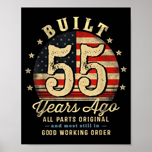 Built 55 Years Ago Funny 55th Birthday Usa Flag  Poster (Voorkant)
