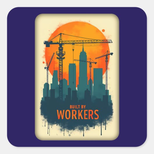 Built by Workers City Builder Labor Day Design Vierkante Sticker (Voorkant)