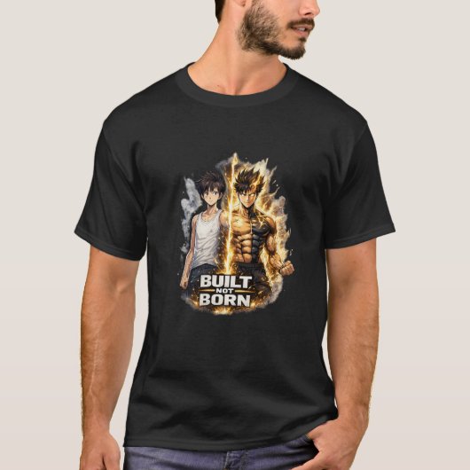 Built Not Born Anime Gym Transformatie T-Shirt (Voorkant)