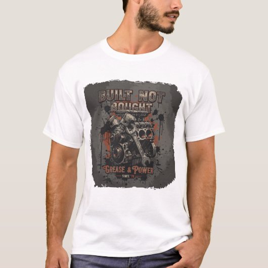 Built Not Bought – Vintage Mechanic Engine T-Shirt (Voorkant)