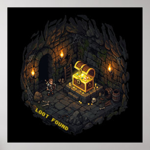 Buit gevonden fantasie kerker pixel art ontwerp poster