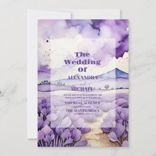 Buiten Botanische Lavender Bruiloft Kaart (Voorkant)