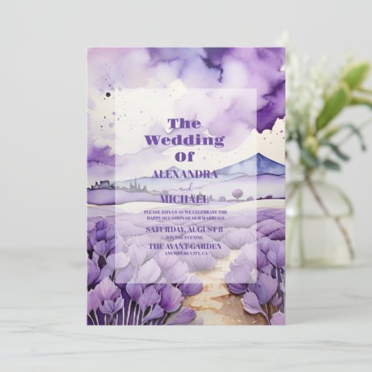 Buiten Botanische Lavender Bruiloft Kaart (Staand voorkant)
