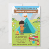Buiten Camping Birthday African American Boy Inv Kaart (Voorkant)