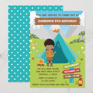 Buiten Camping Birthday African American Boy Inv Kaart