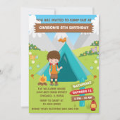 Buiten Camping Birthday Party Brown Hair Boy Inv Kaart (Voorkant)