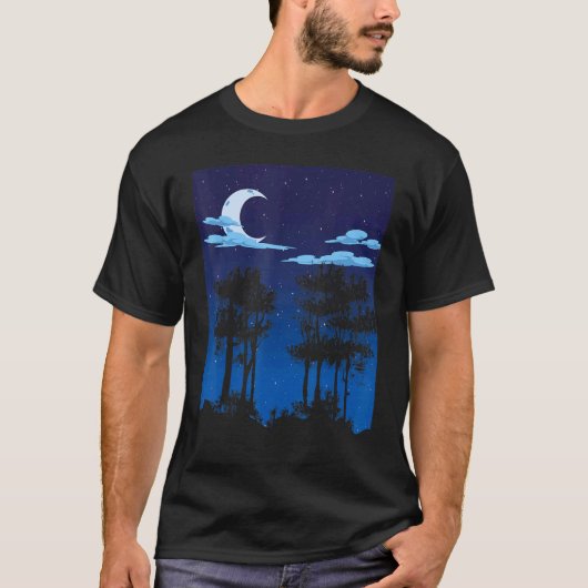Buiten Crescent Moon Forest Trees Moonlight Natu T-shirt (Voorkant)