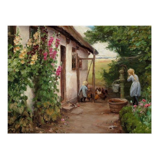 Buiten de boerderij - H.A. Brendekilde Perfect Poster (Voorkant)