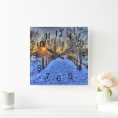 Buiten de Bridge Winter Scene Vierkante Klok (Huis)