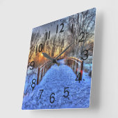 Buiten de Bridge Winter Scene Vierkante Klok (Hoek)