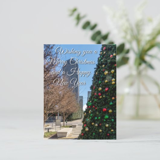 Buiten de kerstboomgroeten van Dallas Briefkaart (Staand voorkant)