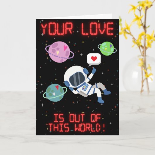 Buiten deze wereld astronaut grappige valentijnska kaart (Gele Bloem)