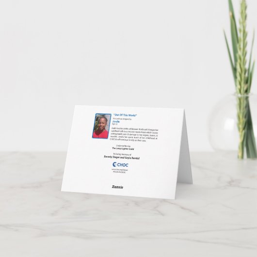 Buiten deze Wereld - Kinderkunst voor CHOC Bedankkaart (Achterkant)