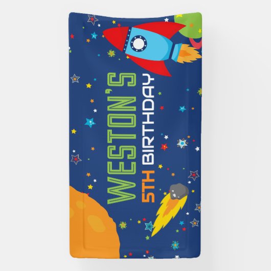 Buiten deze wereld Outer Space Verjaardagsbanner Spandoek (Verticaal)