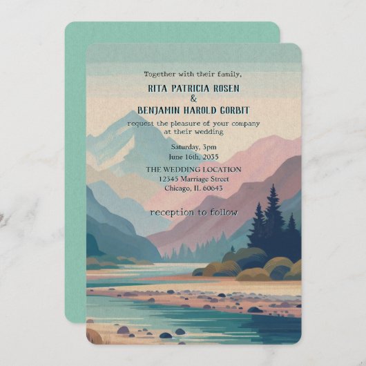Buiten geschilderde berg bruiloft uitnodiging (Voorkant / Achterkant)