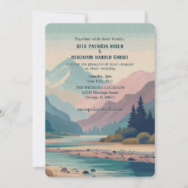 Buiten geschilderde berg bruiloft uitnodiging