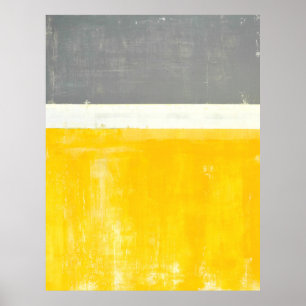 "Buiten" Grijs en Geel Abstract KunstPoster Poster