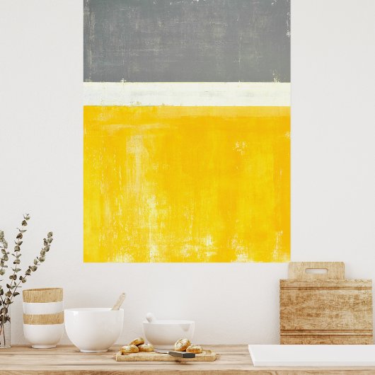 "Buiten" Grijs en Geel Abstract Poster van de Kuns (Keuken)