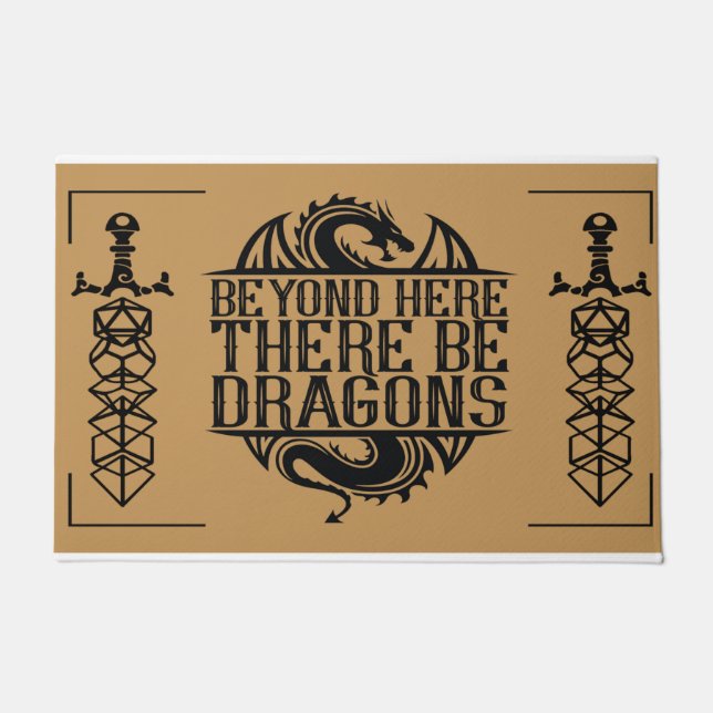 Buiten hier is er draak|Dungeon Dragon Doormat Deurmat (Voorkant)