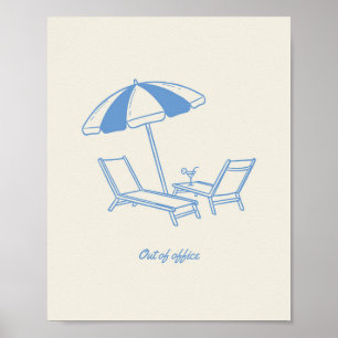 "Buiten kantoor" Minimalistische Blauwe Lijn Kunst Poster