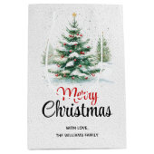 Buiten kerstboom en sneeuwval medium cadeauzakje (Voorkant)