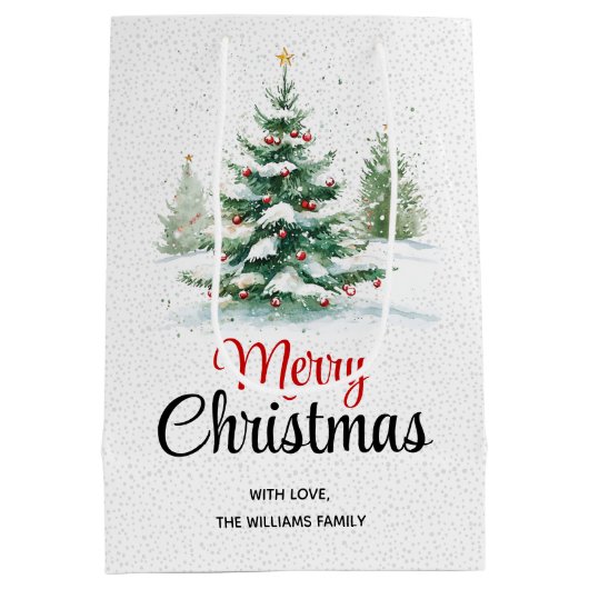 Buiten kerstboom en sneeuwval medium cadeauzakje (Achterkant)