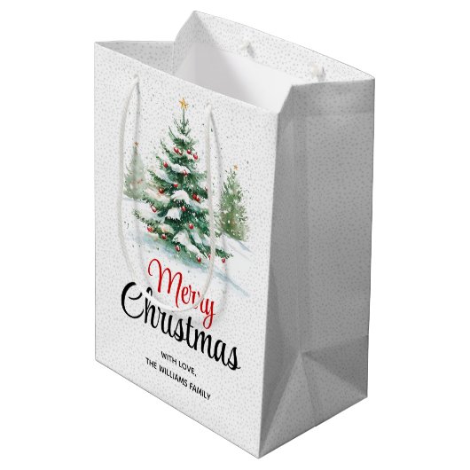 Buiten kerstboom en sneeuwval medium cadeauzakje (Achterkant Gekanteld)