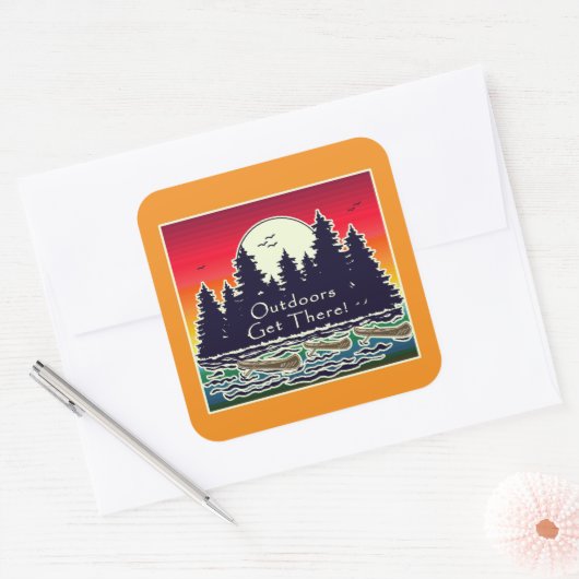 Buiten naar de kano. vierkante sticker (Envelop)