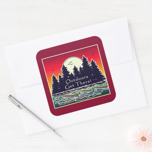 Buiten naar de kano. vierkante sticker (Envelop)