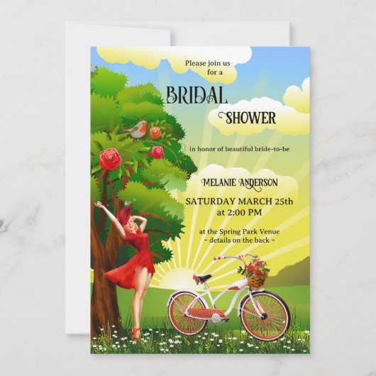 Buiten Retro Bicycle Summer Vrijgezellenfeest Kaart (Voorkant)