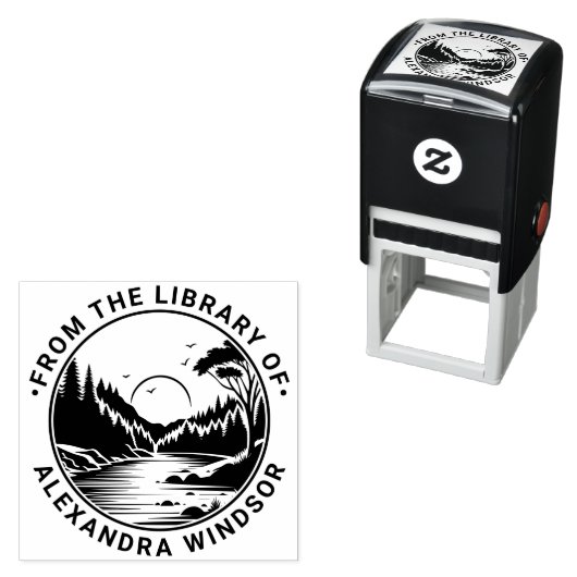 Buiten: River Stream Trees Sun Library Boeknaam Zelfinktende Stempel (In situ)