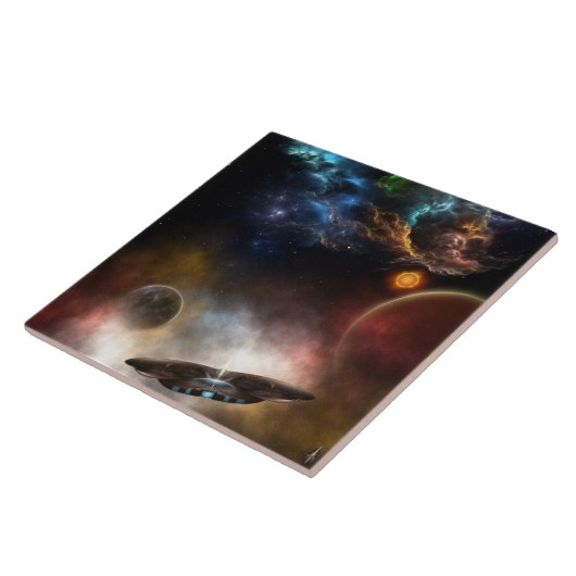 Buiten ruimte en tijd fractale kunst tegeltje (Zijkant)