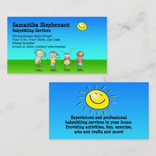 Buiten spelen babysitten visitekaartje (Voorkant / Achterkant)