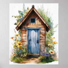 Buiten toilet Aquarel 2 Poster