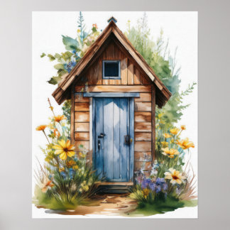 Buiten toilet Aquarel 2 Poster
