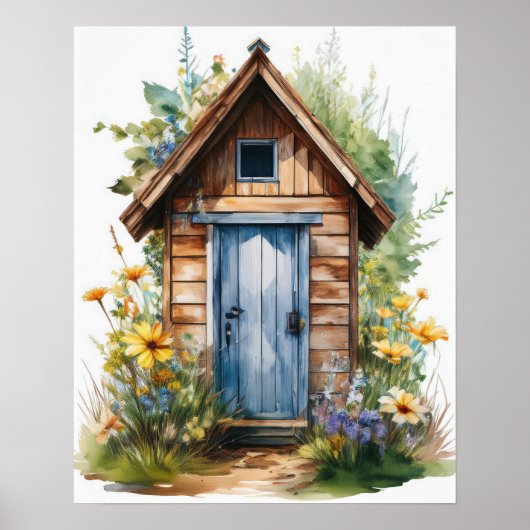 Buiten toilet Aquarel 2 Poster (Voorkant)