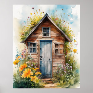 Buiten toilet Aquarel 3 Poster