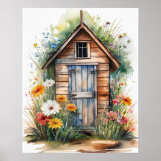 Buiten toilet Aquarel 4 Poster