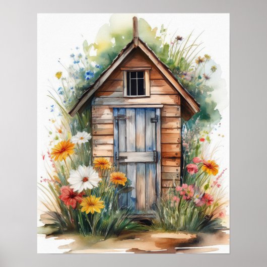 Buiten toilet Aquarel 4 Poster (Voorkant)