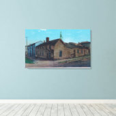 Buiten Uitzicht van 1st Wooden Bldg in CA Canvas Afdruk (Insitu (Houten vloer))