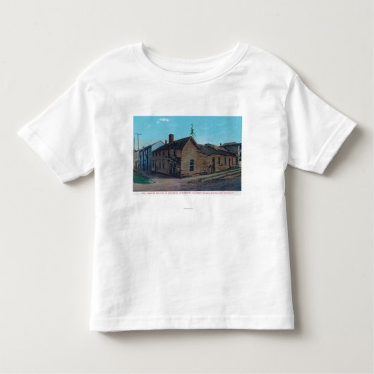 Buiten Uitzicht van 1st Wooden Bldg in CA Kinder Shirts (Voorkant)