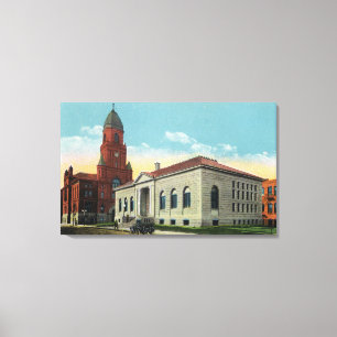 Buiten Uitzicht van de bibliotheek en het stadhuis Canvas Afdruk